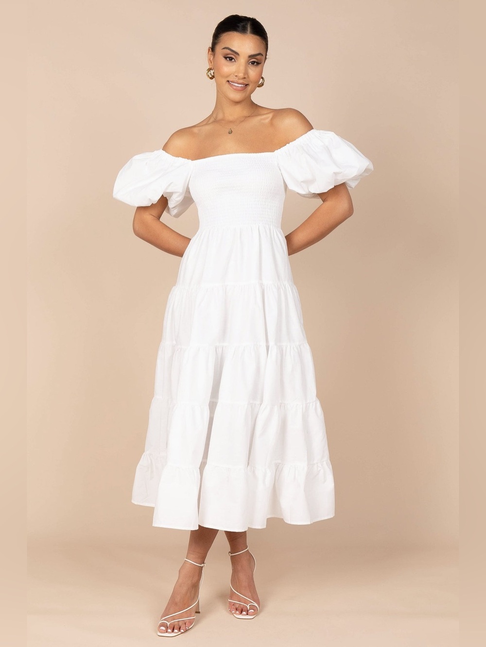 Petal & Pup Annette Puff Sleeve Shirred Midi Dress Small B409 - Picture 1 of 6